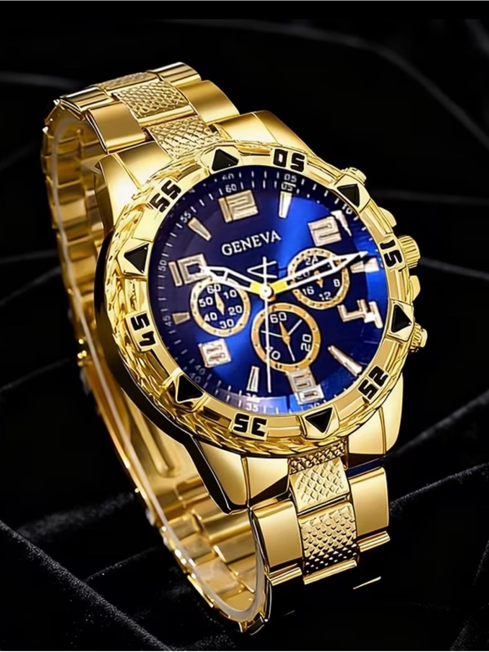 Geneva Gold and Blue Men's Watch Style Bracelet